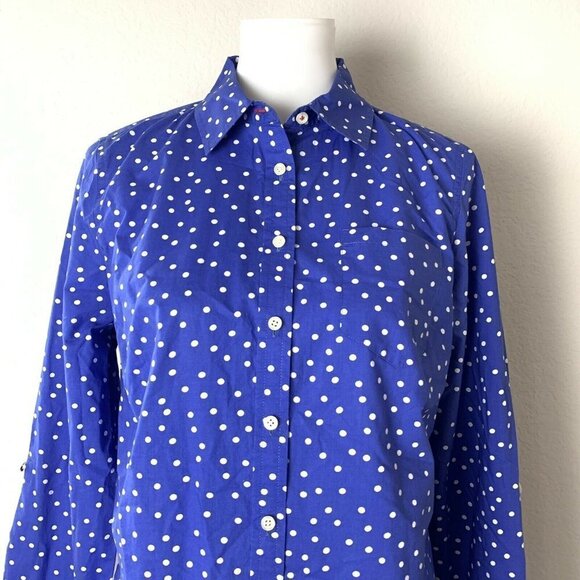Talbots Blue White Polka Dot Button Down Shirt - Picture 2 of 6
